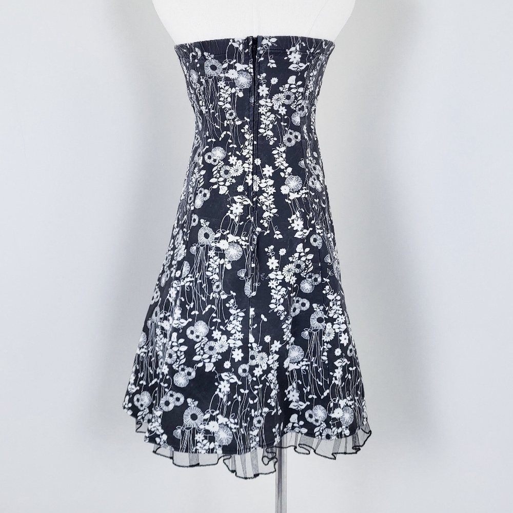 Y2K Floral Mini Strapless Babydoll Dress Petticoat Formal Size Small Black White - Picture 16 of 16